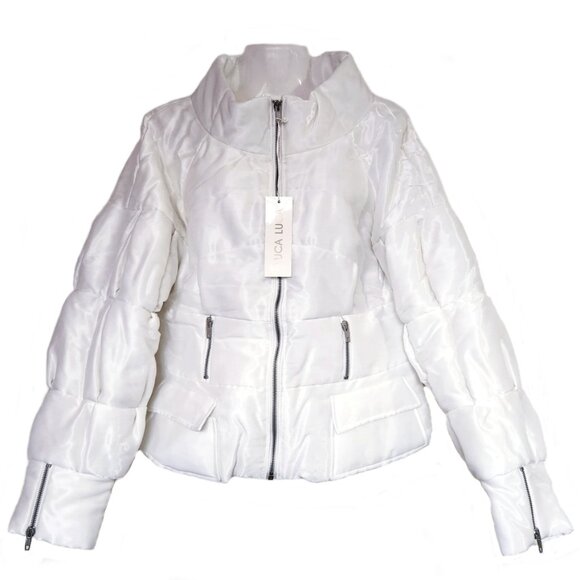 NWT Luca Luca Italian Designer White Puffer Jacket Size 44 - Picture 1 of 14